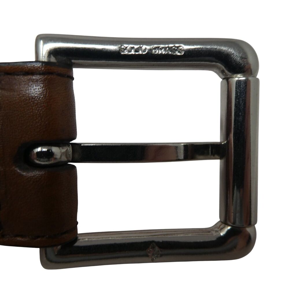 Cole Haan Brown Leather Sold Brass Buckle Mens Belt - Picture 4 of 11